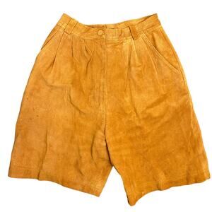 Vintage Camel Brown Suede Leather High Waist Boho Western Rodeo 24" Waist Shorts